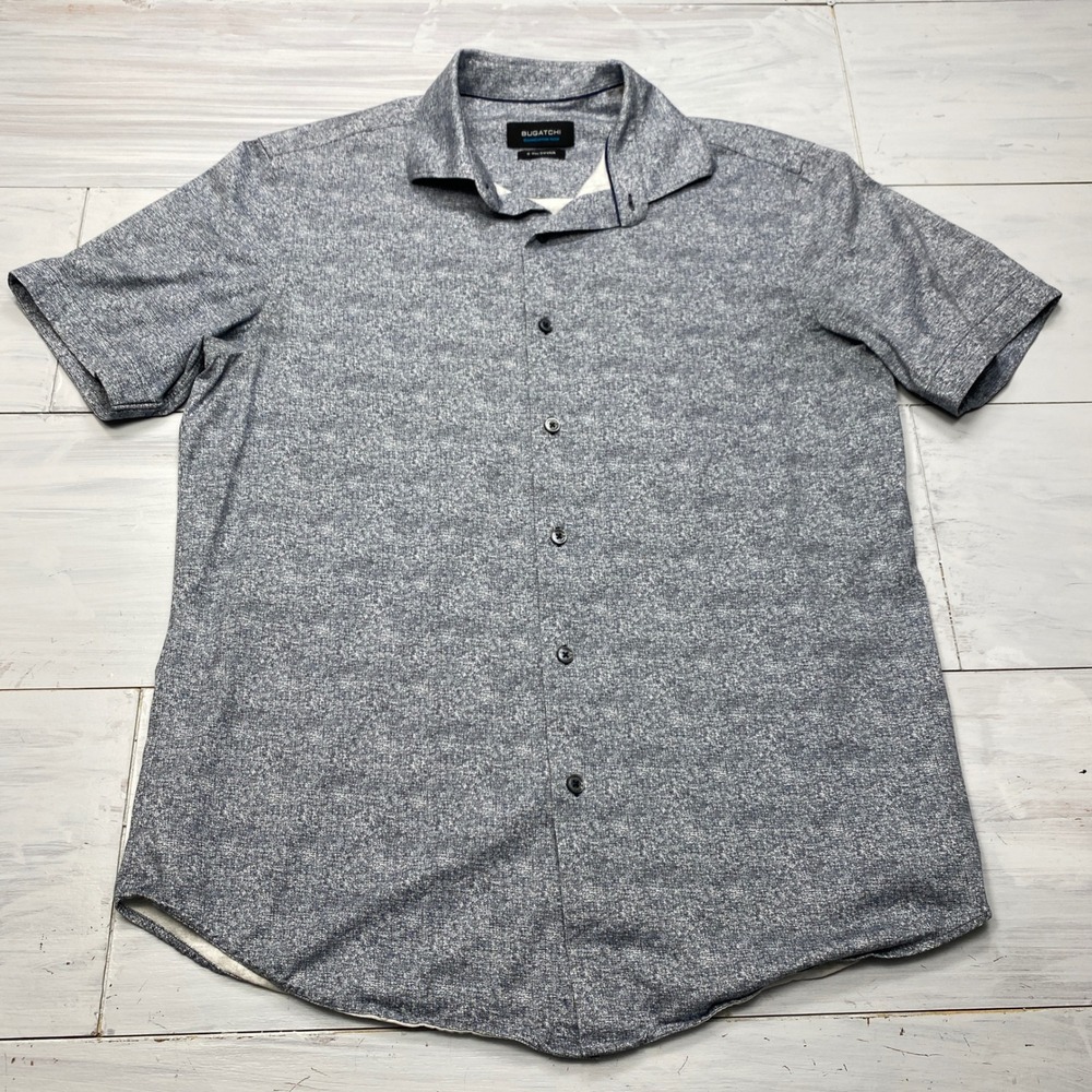 Bugatchi OoohCotton Tech Shirt Mens‎ M Blue 8-Way Stretch Casual Professional